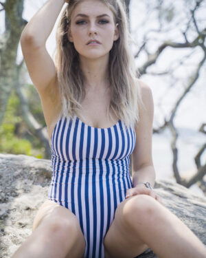 Paris Blue Stripes Swimsuit Heaven